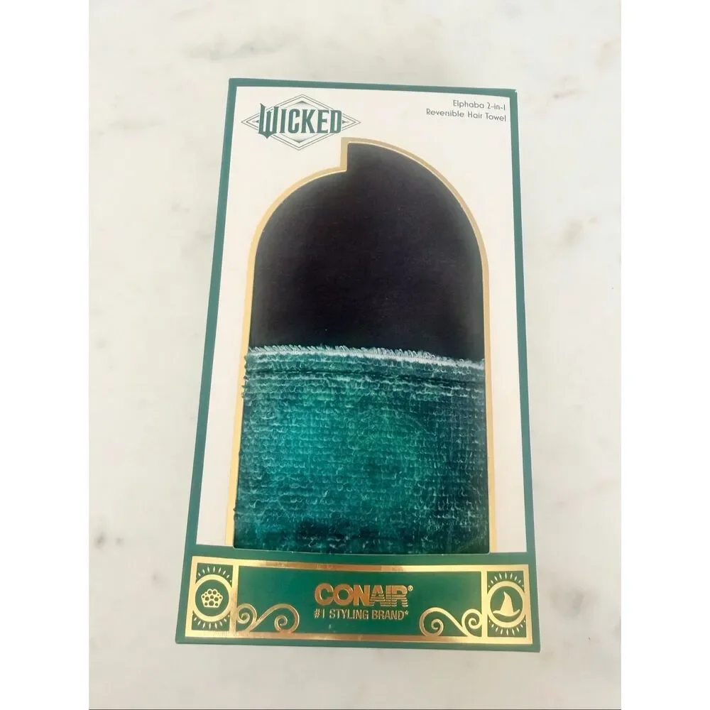 Wicked x Conair 2-in-1 Reversible Microfiber Satin Hair Towel Wrap NWT Elphaba